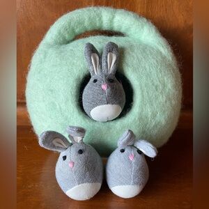 Lovevery Bunnies in a felt Burrow
